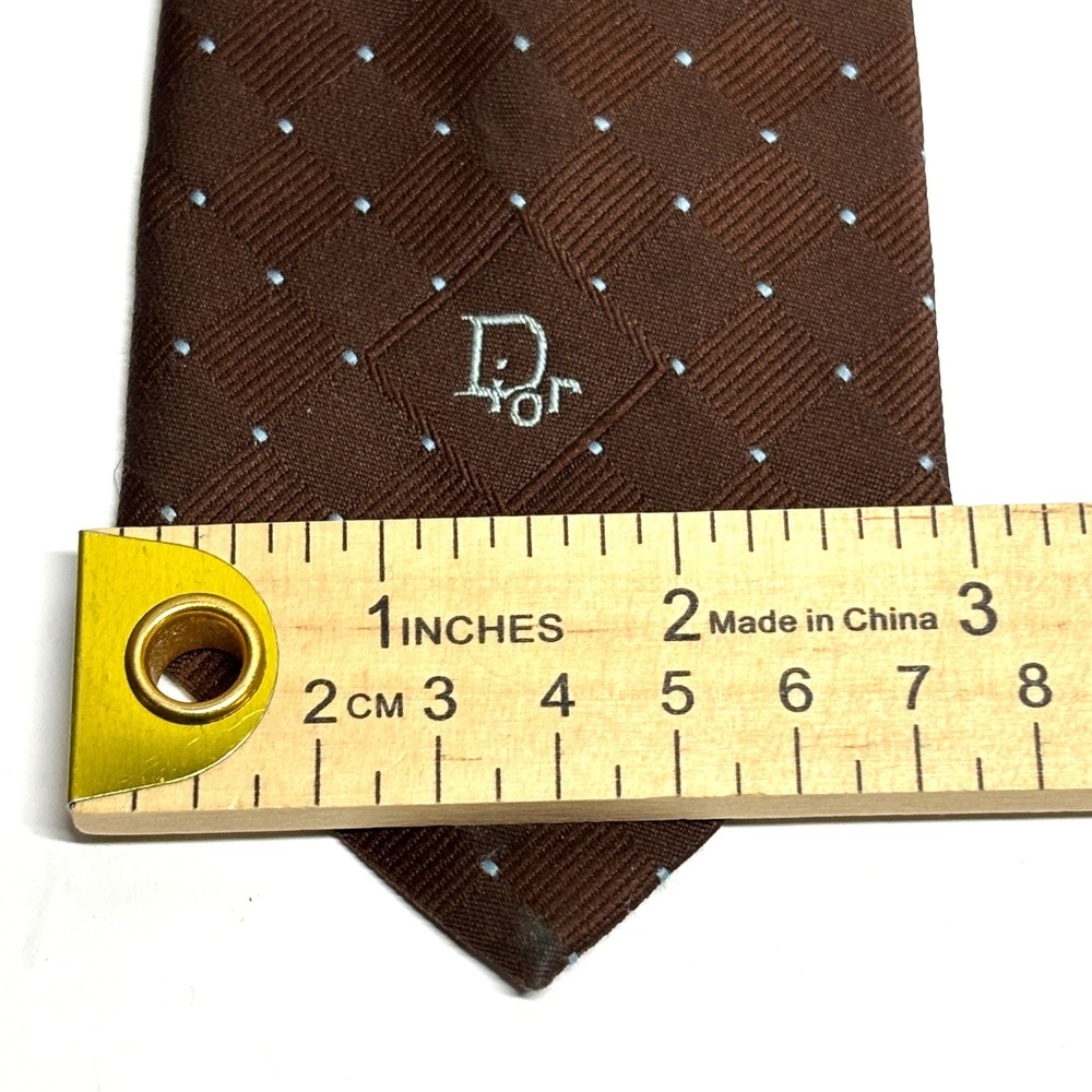 Christian Dior Necktie Mens OS Brown Silk Blend Diamond Micro Dot Vintage - Picture 5 of 5
